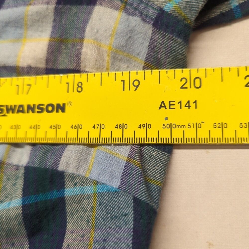 Eddie Bauer Womens Medium Plaid Flannel Green Blue Yellow M Cotton Outdoor Hike - Picture 6 of 8